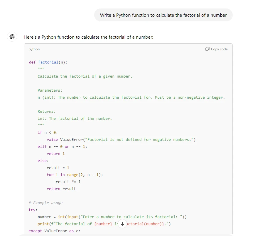 Calculate the factorial of a number