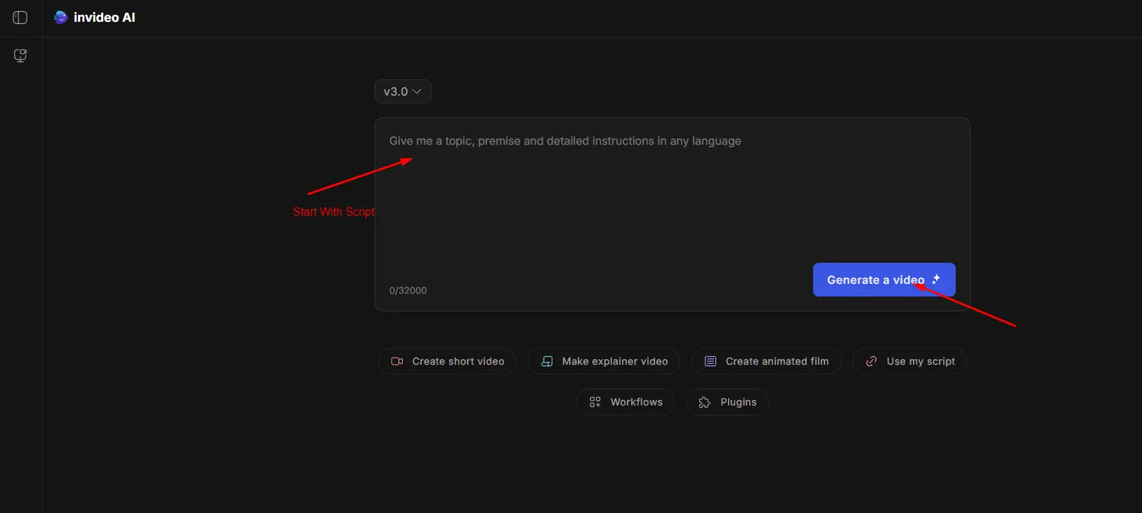 Start with Your Script in Invideo